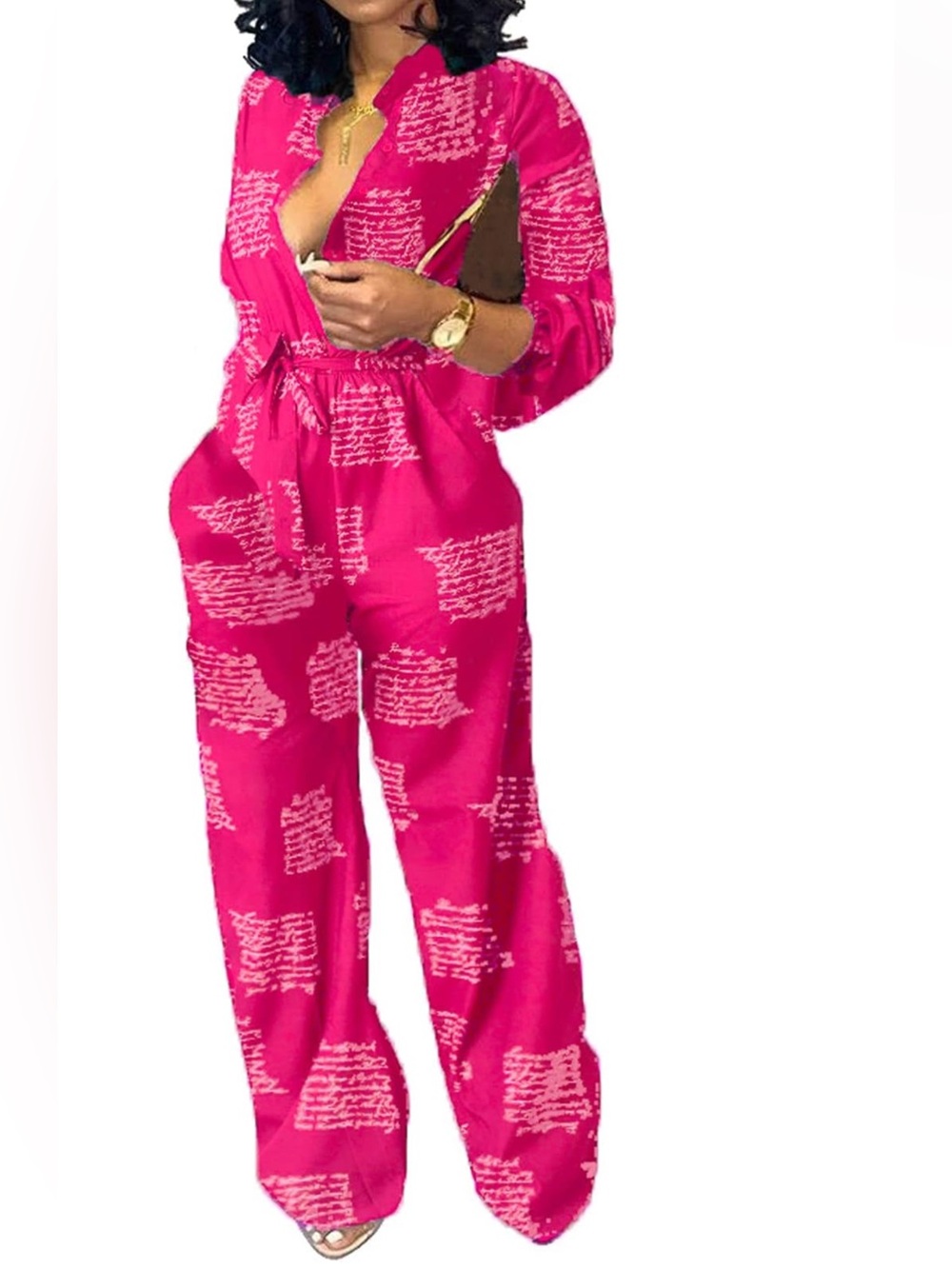 Womens Pink Wide Leg Jumpsuit Size Medium